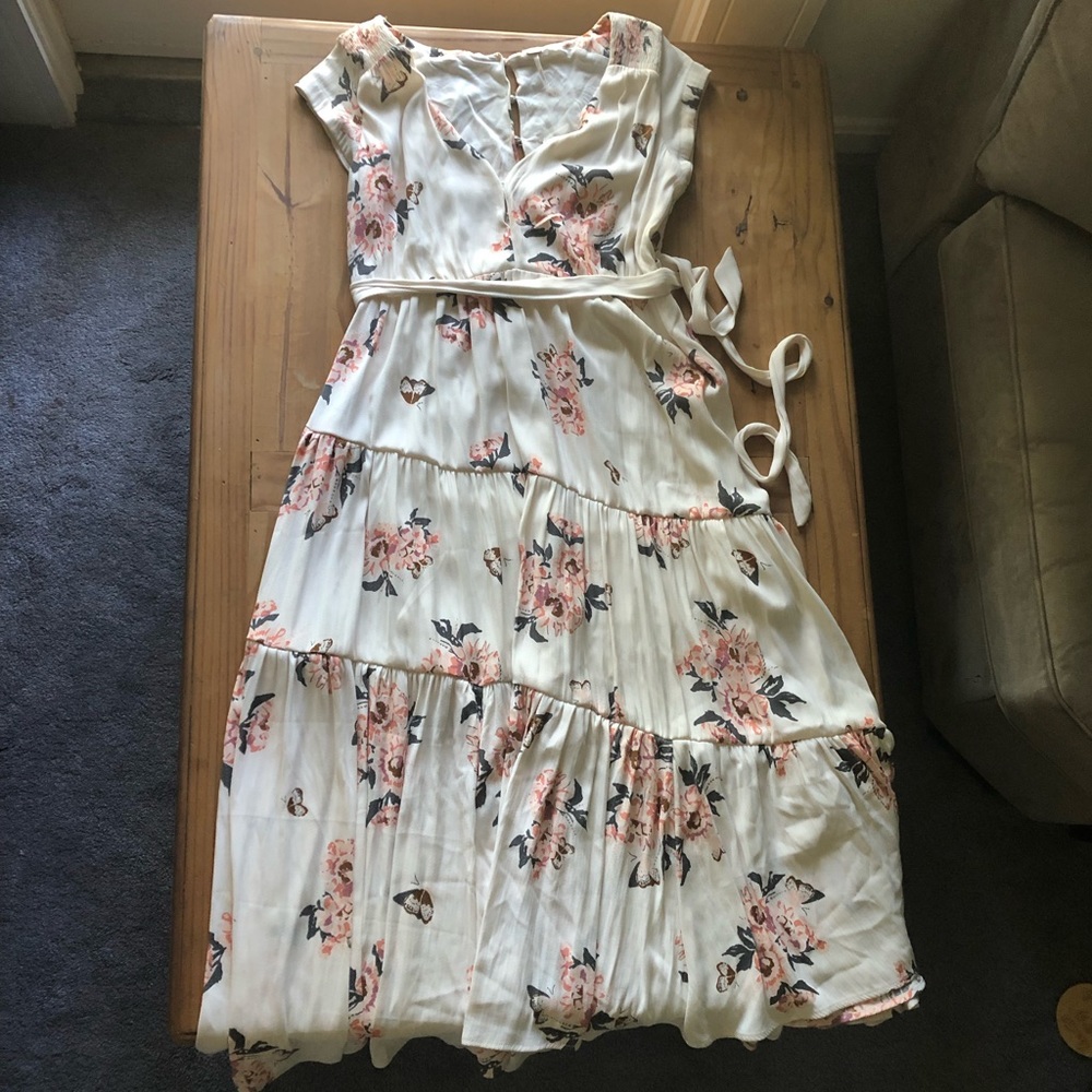 Free People Cream and Floral Maxi Boho Dress NWT